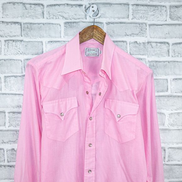 H BAR C Men's California Ranchwear long tail western shirt in Pink size 15.5 35 - Picture 3 of 5